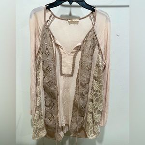 Ryu x Antrhopologie Top Size Small Beige Tunic Crochet Lace Blouse